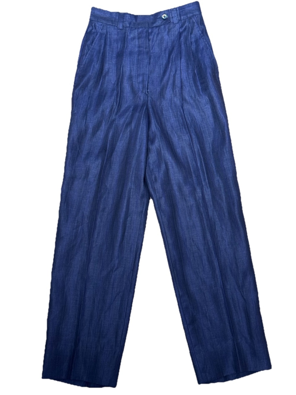 Bernard Zins Paris Stripe Pleated Trousers Linen France Saks Vintage XS Blue